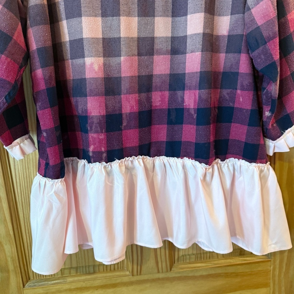 Upcycled Izod Plaid Flannel Bleached Tunic | OOAK | size Large - Picture 7 of 9